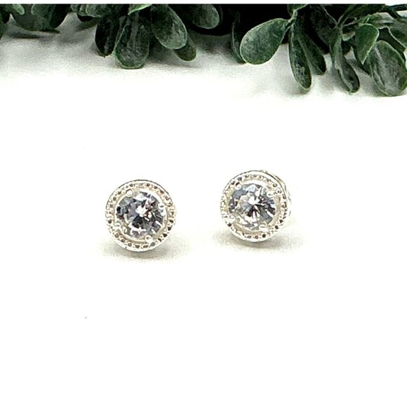 Elegant  Silver Tone CZ Halo Earrings by Avon - Picture 1 of 3